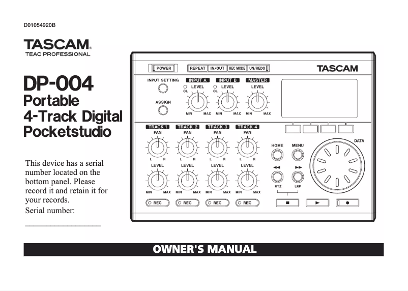Page n°1 - Manuel utilisateur Tascam DP-004