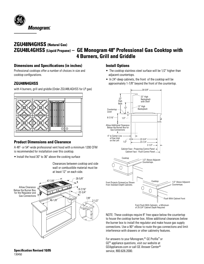 Page n°1 - Fiche technique GE ZGU48N4GHSS
