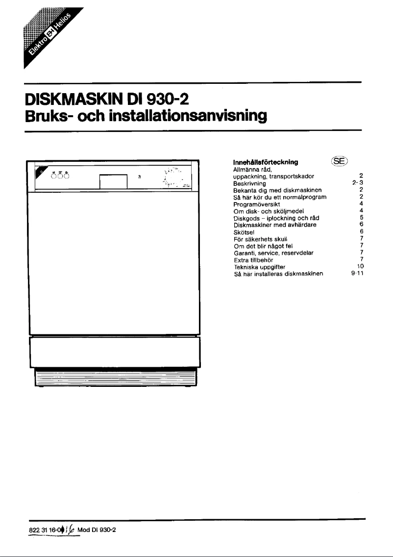 Page n°1 - Manuel utilisateur Elektro Helios DI930-2