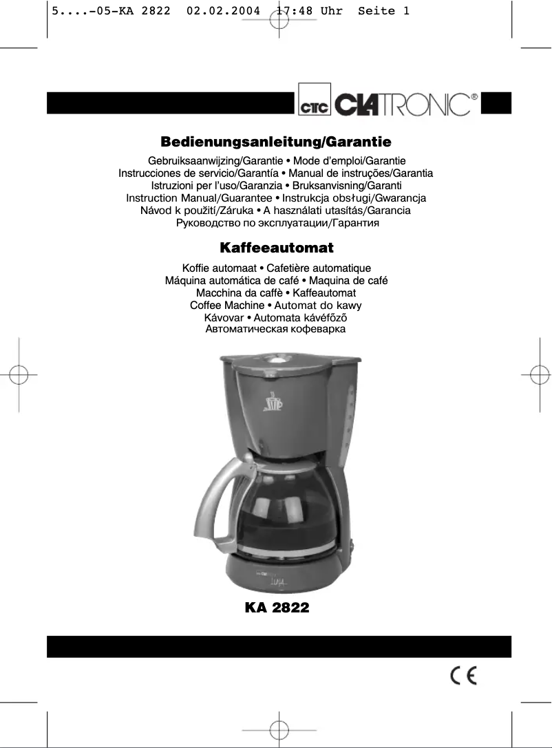 Page 1 de la notice Manuel utilisateur Clatronic KA 2822