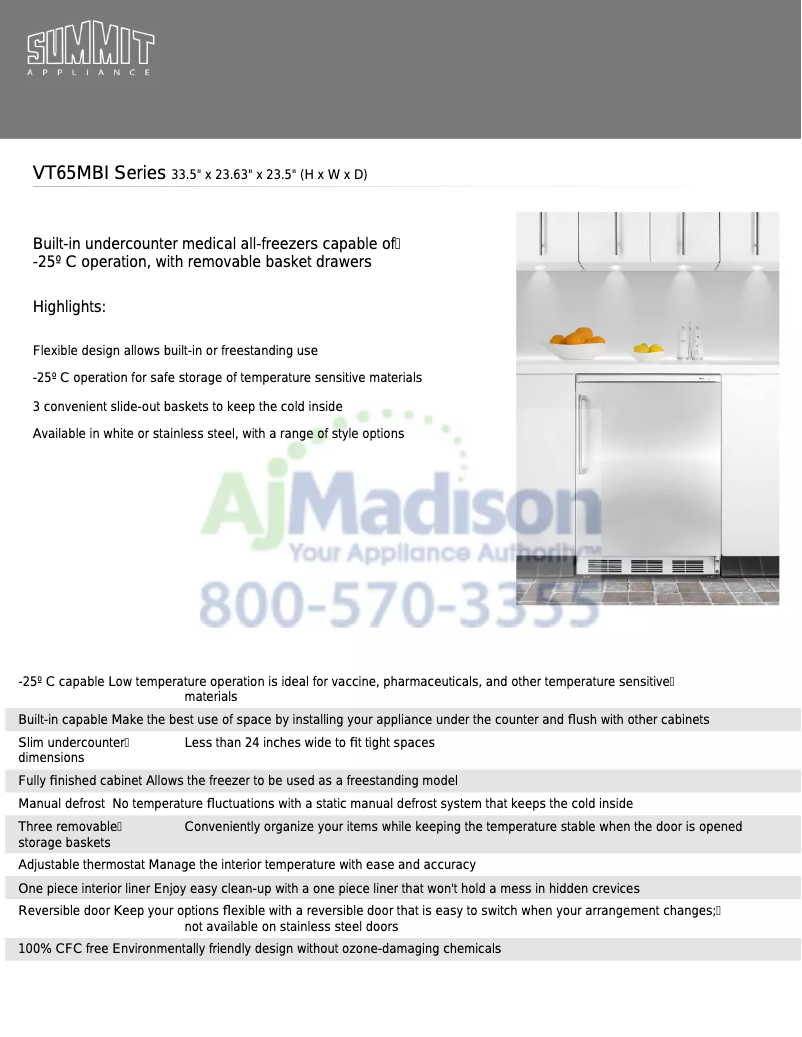 Page 1 de la notice Brochure Accucold VT65MLBI