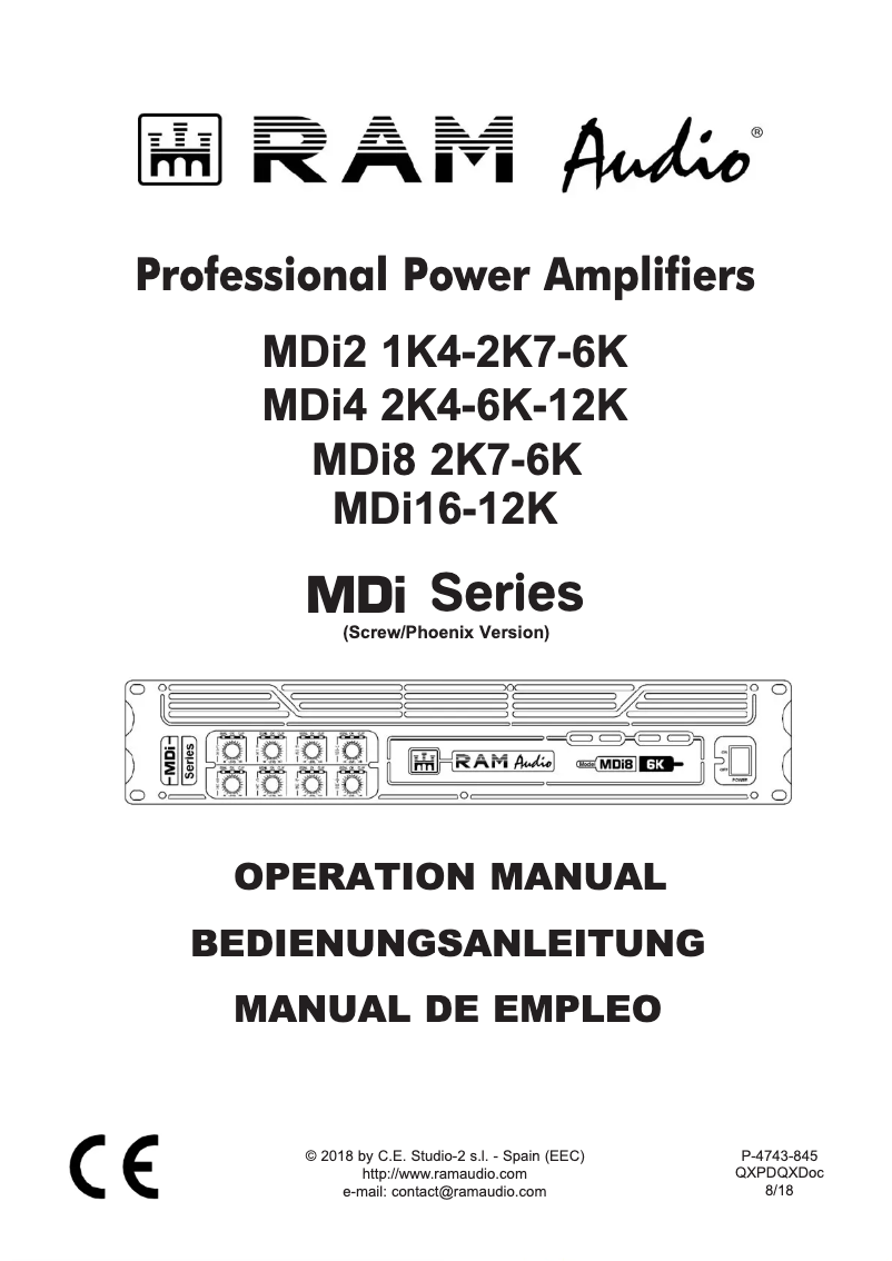 Page 1 de la notice Manuel utilisateur Ram Audio MDi4-6K BS/P