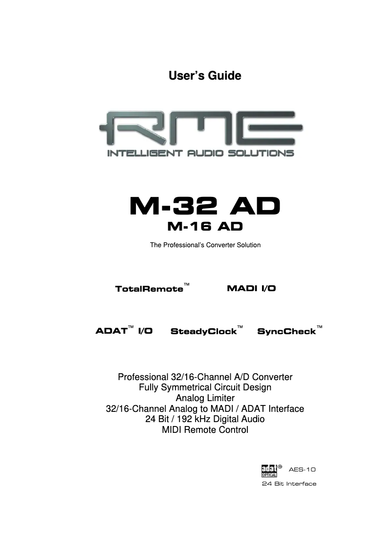 Page 1 de la notice Manuel utilisateur RME M32-AD