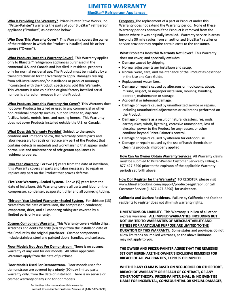 Página 1 del manual Manual de instrucciones BlueStar BBB36SSR2MB