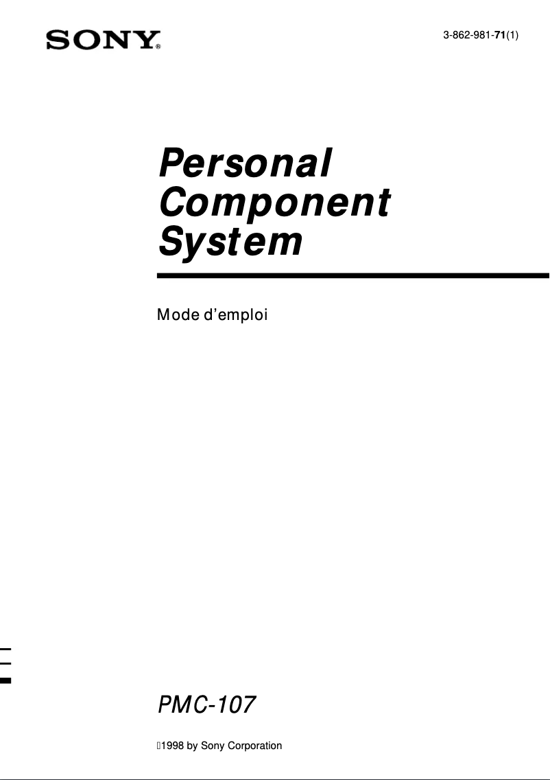 Page 1 de la notice Manuel utilisateur Sony PMC-107