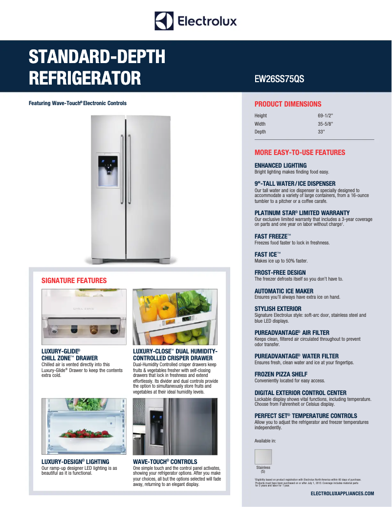 Page n°1 - Fiche technique Electrolux EW26SS75QS