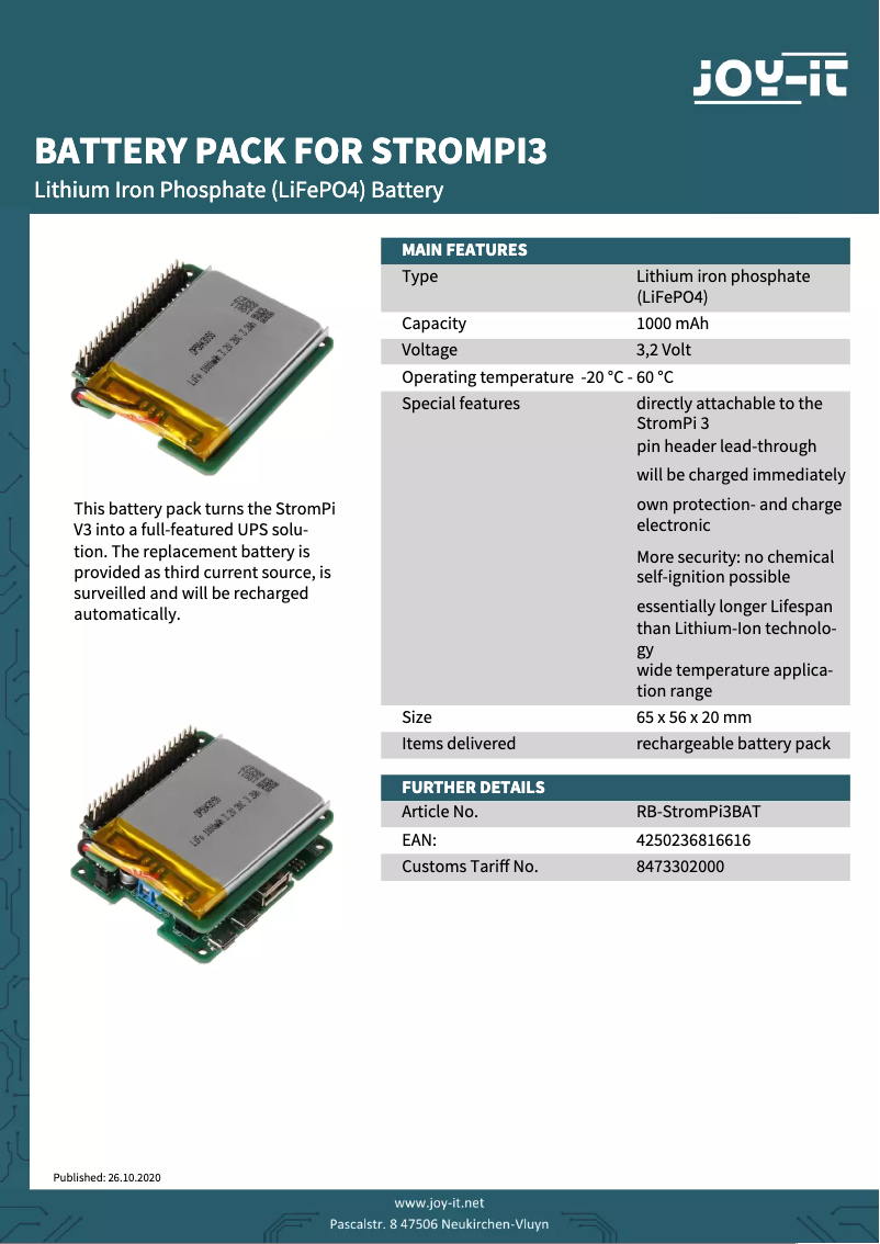 Imagen de la primera página del manual del dispositivo RB-StromPI3BAT