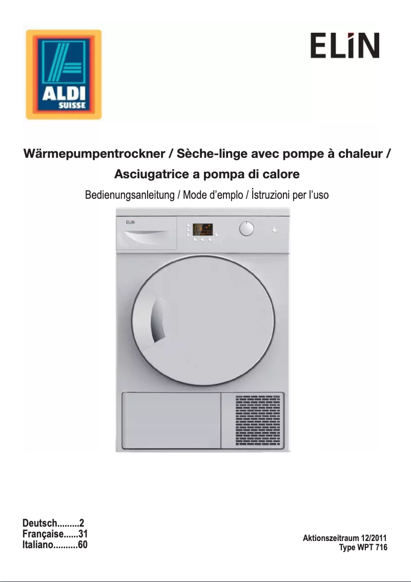 Page n°1 - Manuel utilisateur ELIN WPT 716