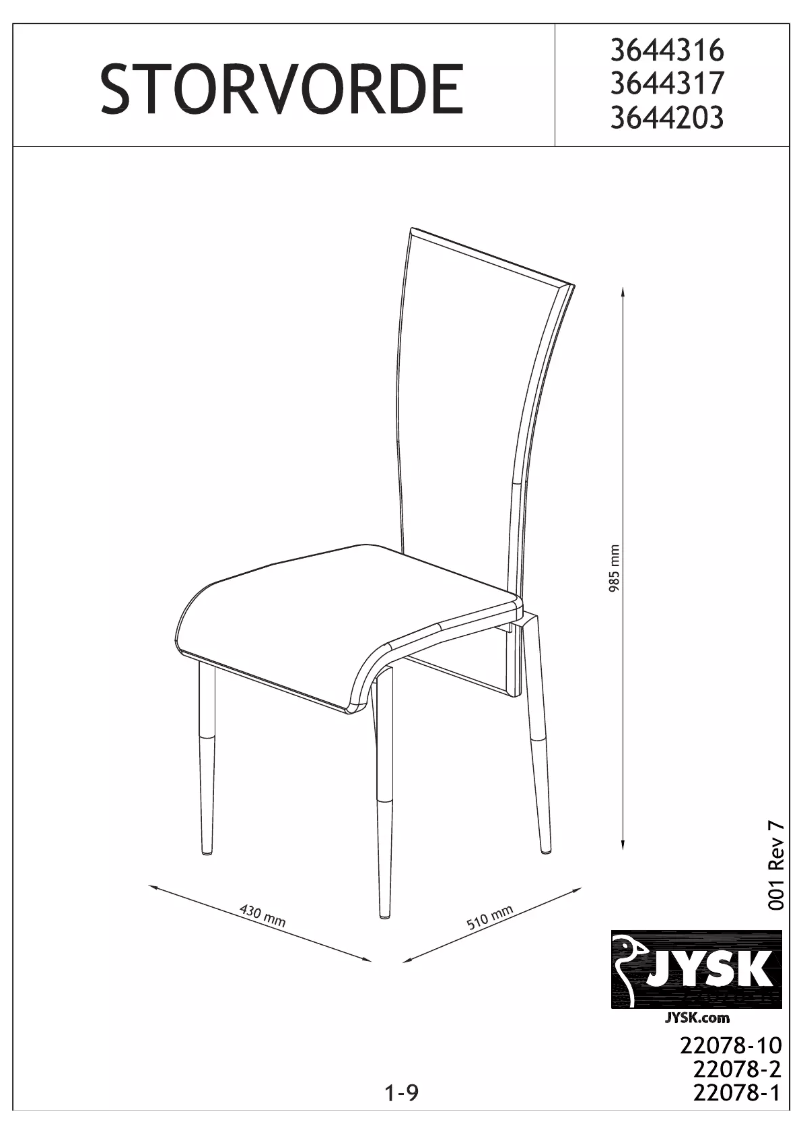 Page n°1 - Manuel utilisateur JYSK Storvorde
