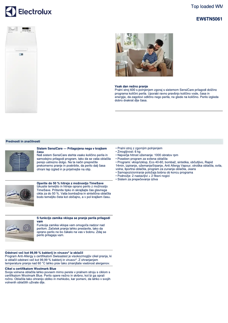 Page n°1 - Fiche technique Electrolux EW6TN5061