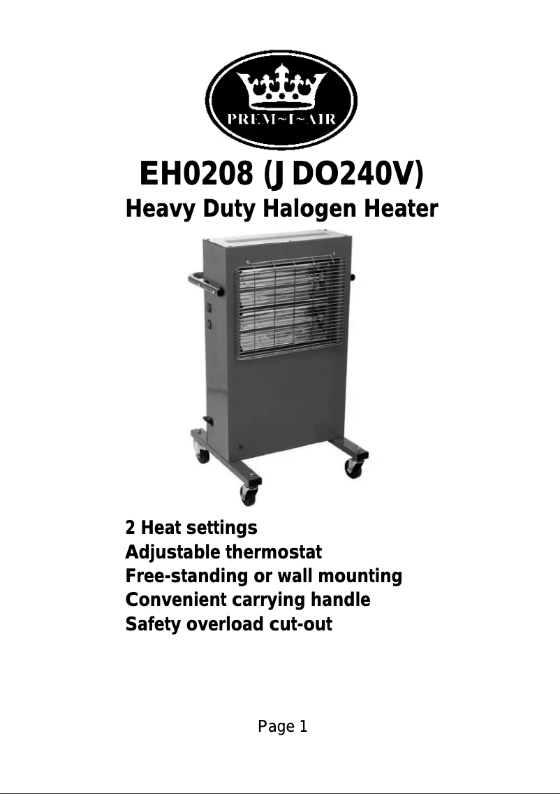 Page n°1 - Manuel utilisateur Prem-I-Air EH0208