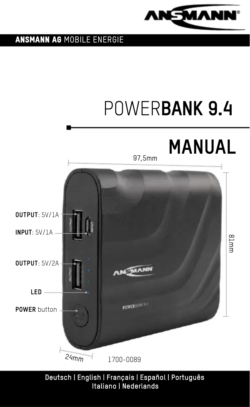 Page 1 of the manual User Manual Ansmann Powerbank 9.4