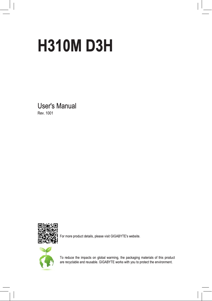 Page 1 de la notice Manuel utilisateur Gigabyte H310M D3H