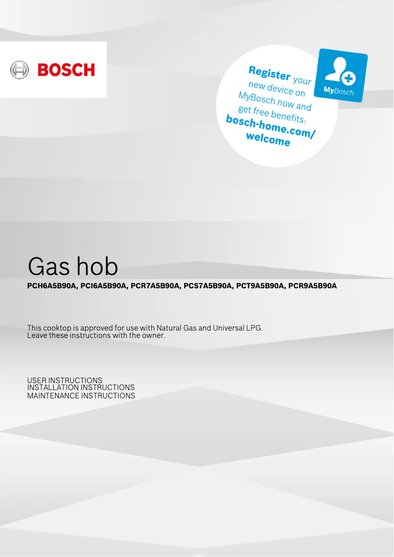 Page 1 de la notice Manuel d'utilisation et d'entretien Bosch PCR7A5B90A