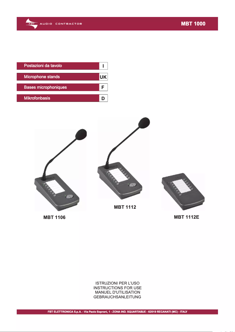 Page n°1 - Manuel utilisateur FBT MBT 1112E