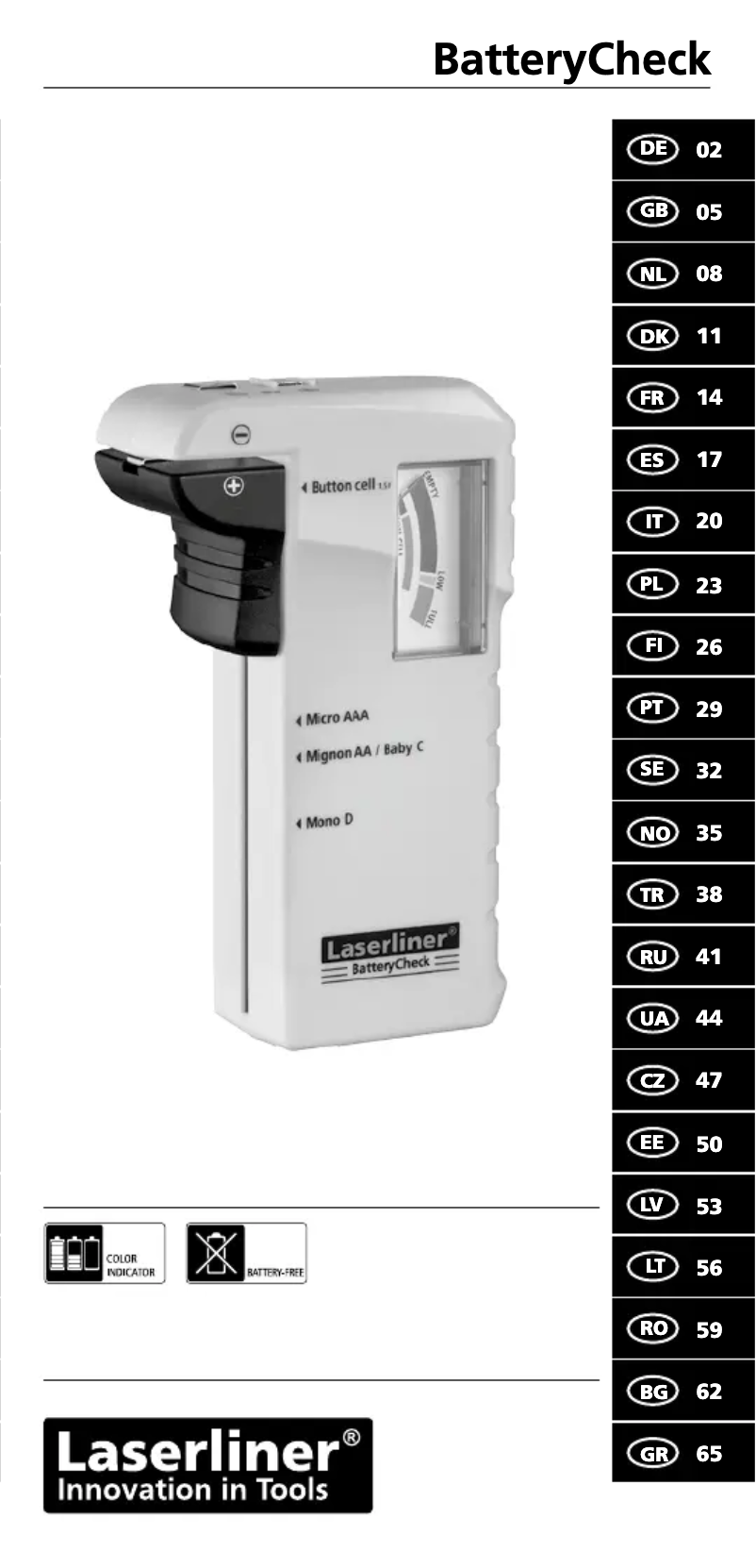 Image de la première page du manuel de l'appareil BatteryCheck