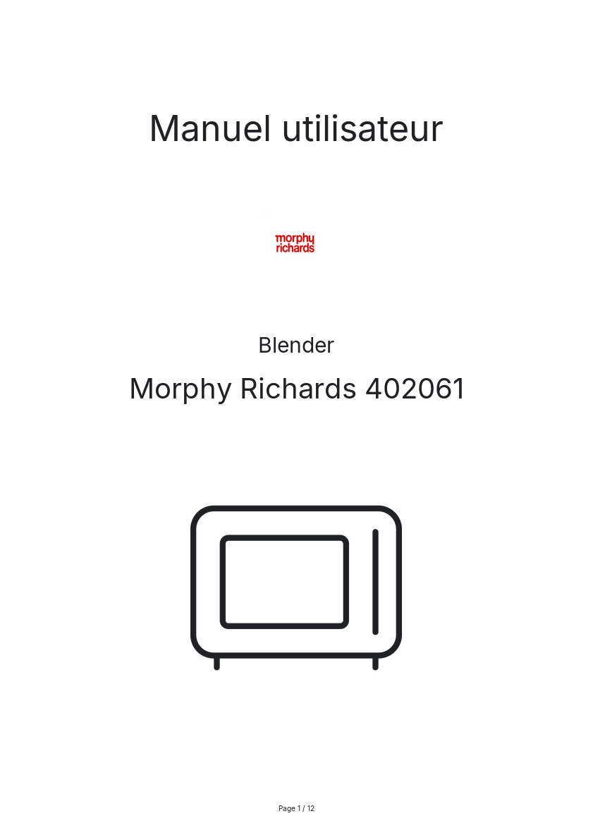 Page n°1 - Manuel utilisateur Morphy Richards 402061
