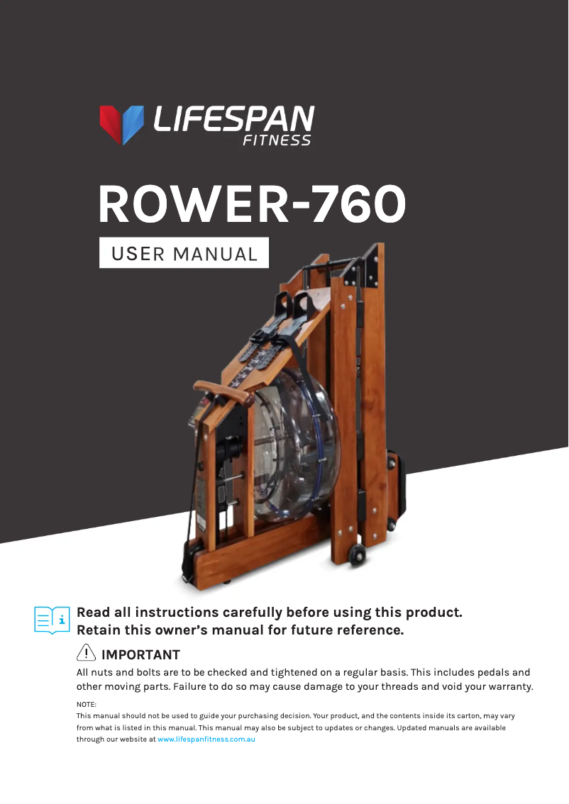 Page n°1 - Manuel utilisateur LifeSpan ROWER-760