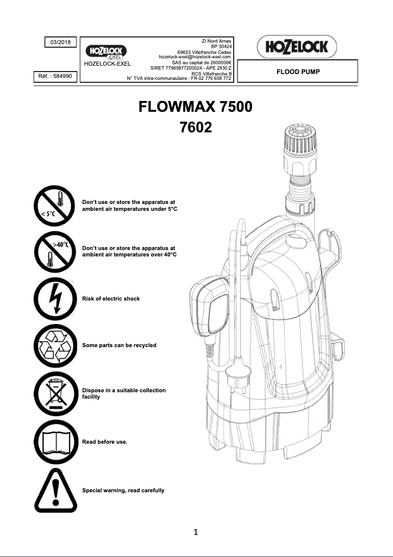 Page n°1 - Manuel utilisateur Hozelock FLOWMAX 7500