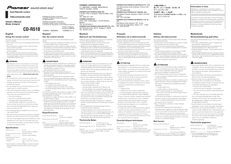 Page 1 de la notice Manuel utilisateur Pioneer CD-R510