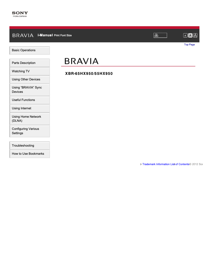 Image de la première page du manuel de l'appareil Bravia XBR-55HX950