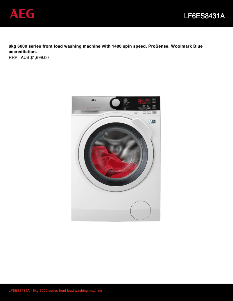 Page n°1 - Fiche technique AEG LF6ES8431A