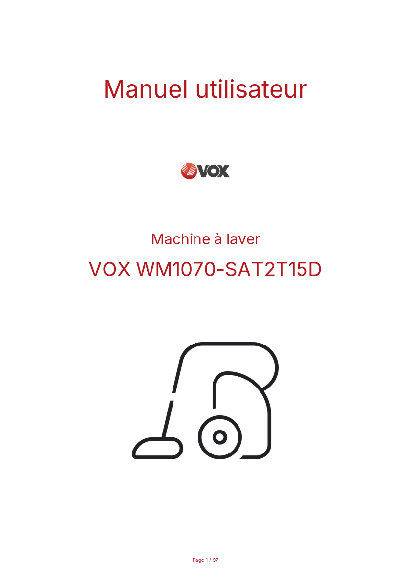 Page n°1 - Manuel utilisateur VOX WM1070-SAT2T15D