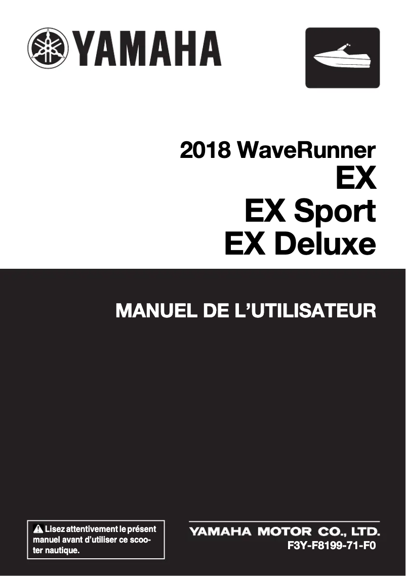 Page 1 de la notice Manuel utilisateur Yamaha WaveRunner EX Deluxe (2018)
