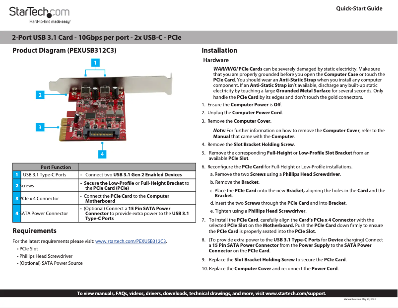 Page n°1 - Manuel utilisateur StarTech.com PEXUSB312C3