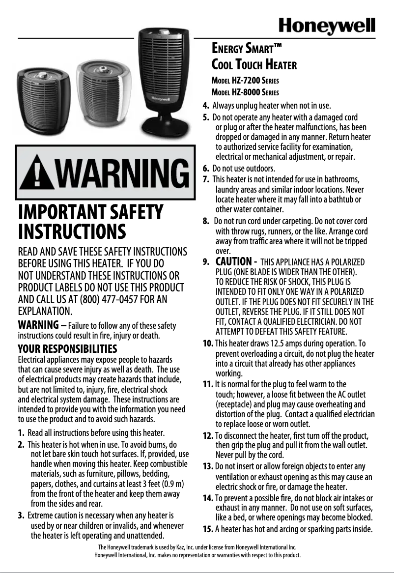 Image de la première page du manuel de l'appareil Surround Heat HZ-445R