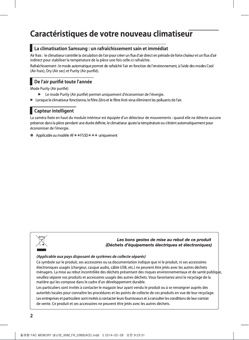 Page 1 de la notice Manuel utilisateur Samsung AF27FSSDAWKN