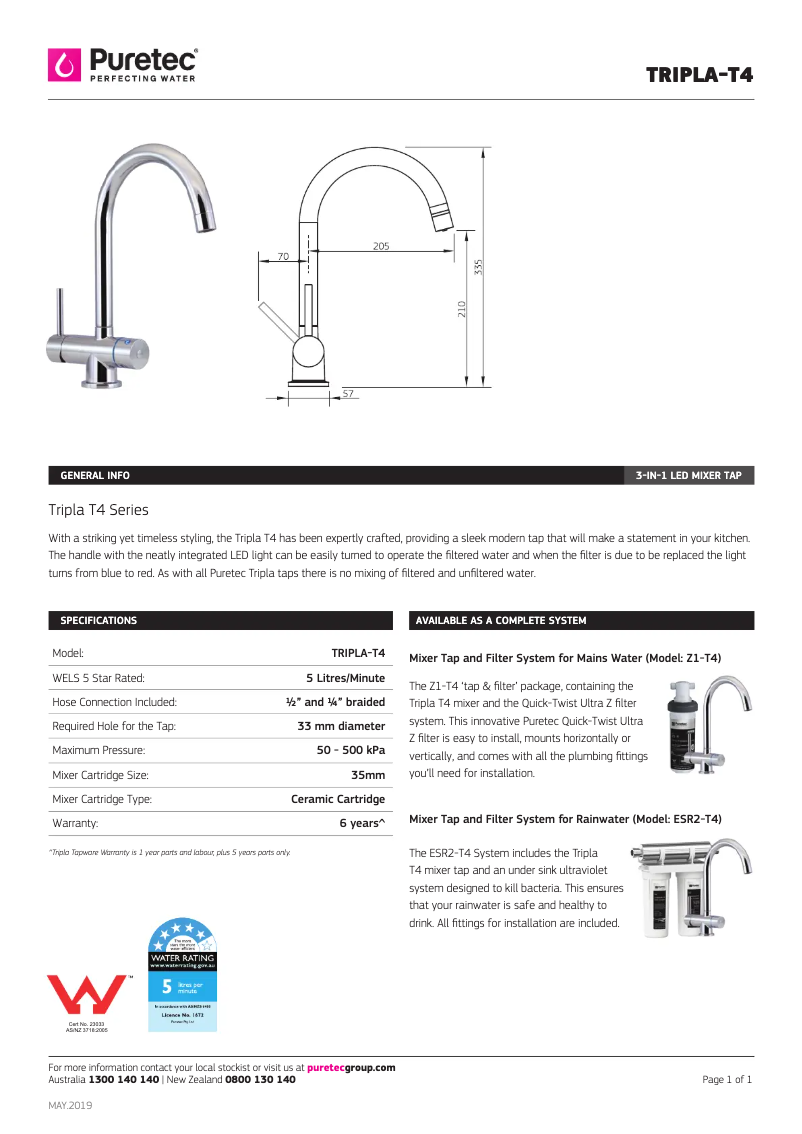 Page n°1 - Fiche technique Puretec Tripla T4