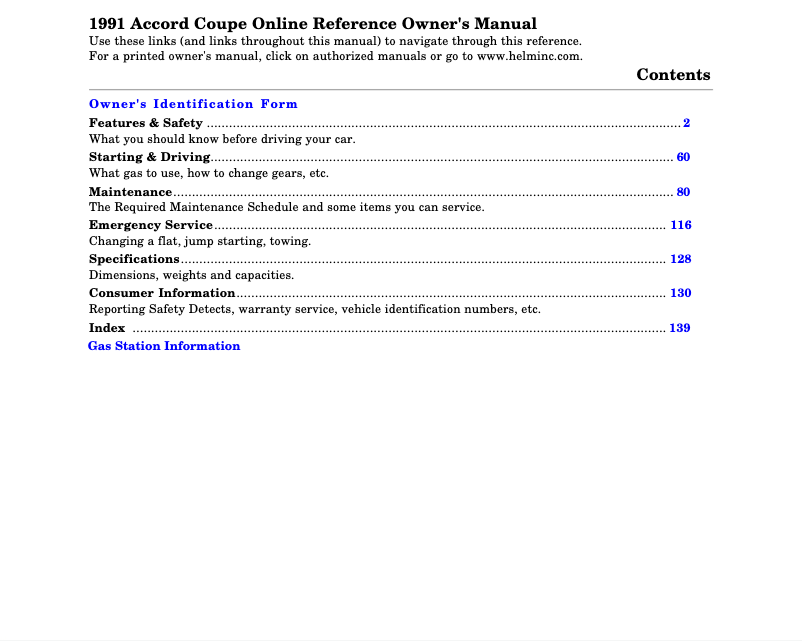 Page 1 de la notice Manuel utilisateur Honda Accord Coupe (1991)