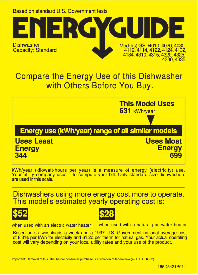 Page n°1 - Label énergétique GE Profile GSD4030ZWW