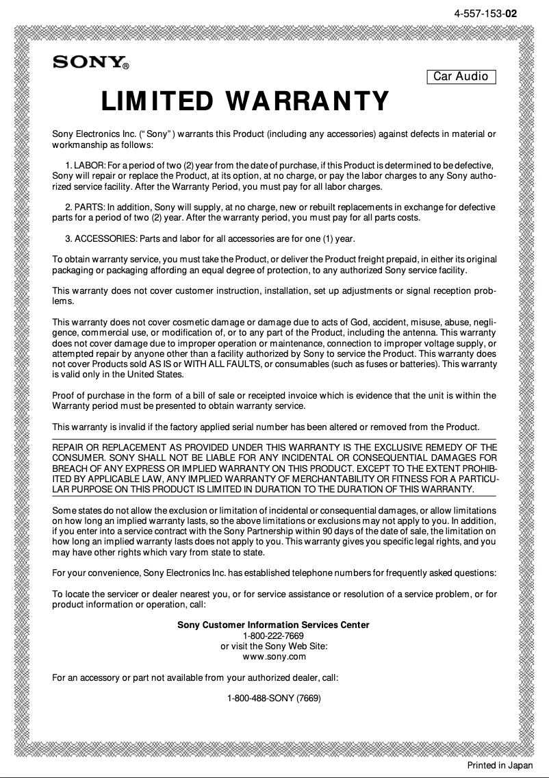 Page 1 de la notice Manuel utilisateur Sony XR-C500FP