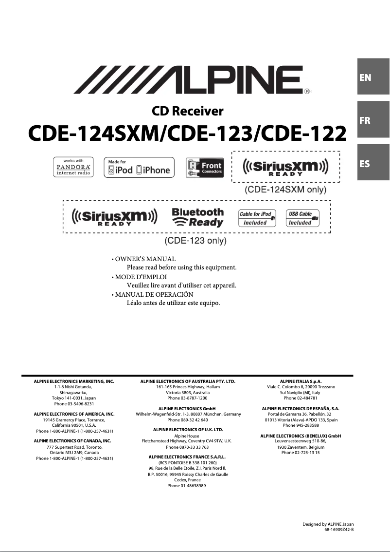 Page 1 de la notice Manuel utilisateur Alpine CDE-122