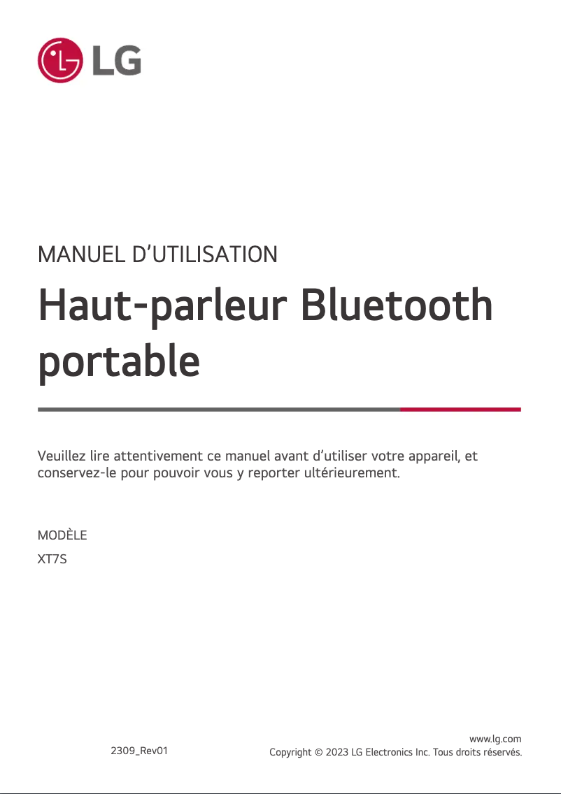 Page 1 de la notice Manuel utilisateur LG StanbyME XT7S