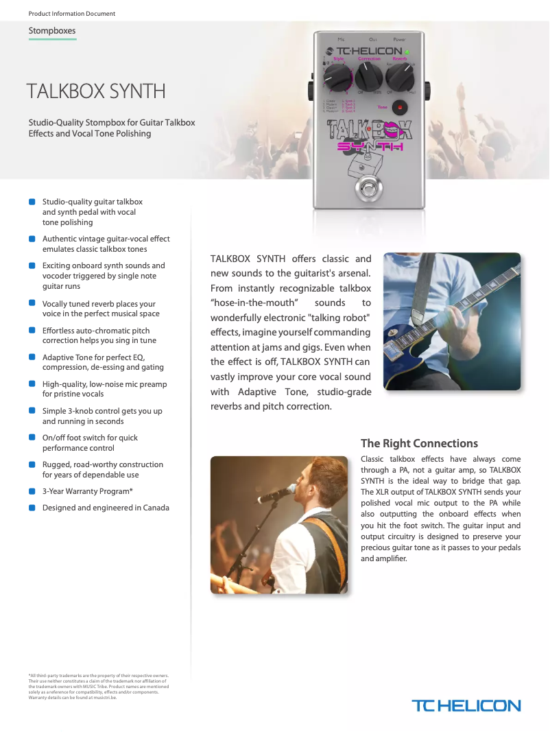 Page 1 de la notice Fiche technique TC Helicon Talkbox Synth
