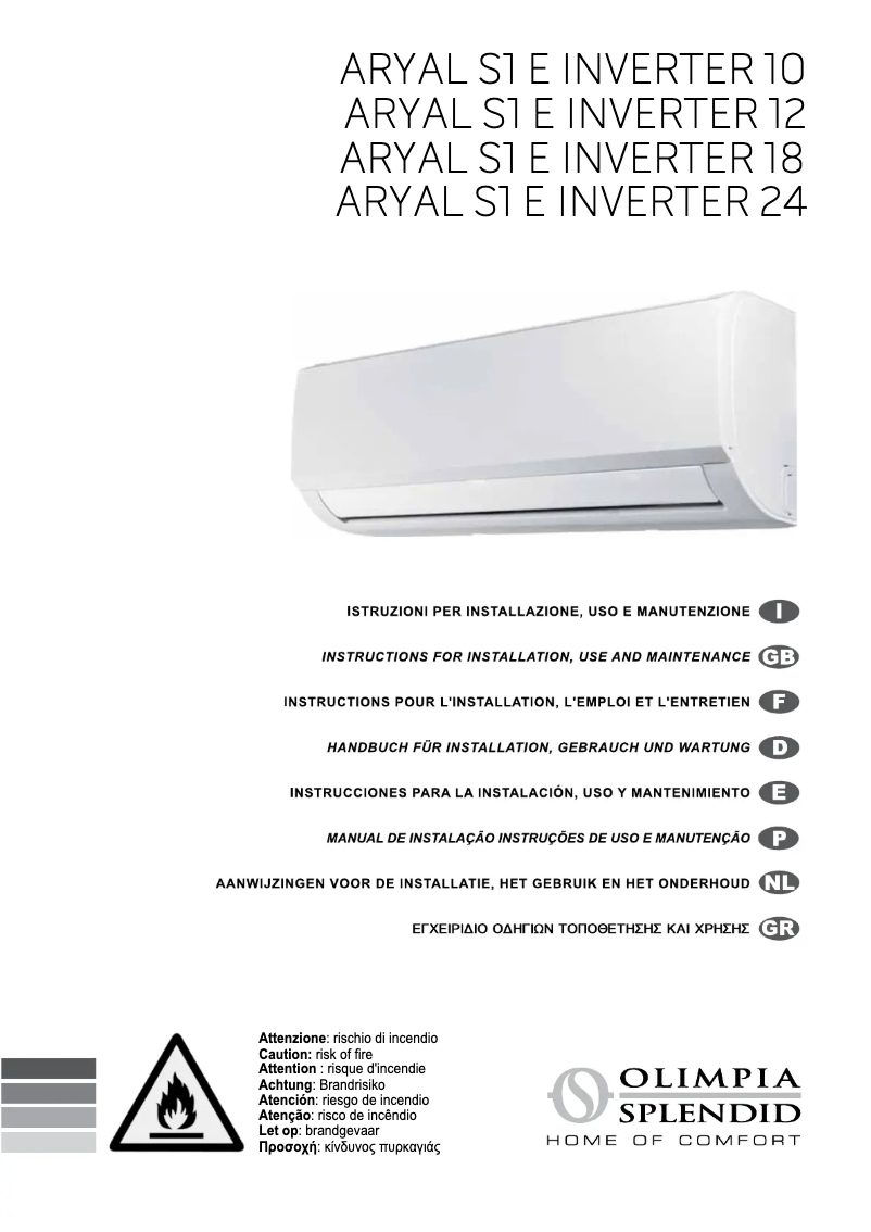 Page 1 de la notice Manuel utilisateur Olimpia Splendid ARYAL S1 E Inverter