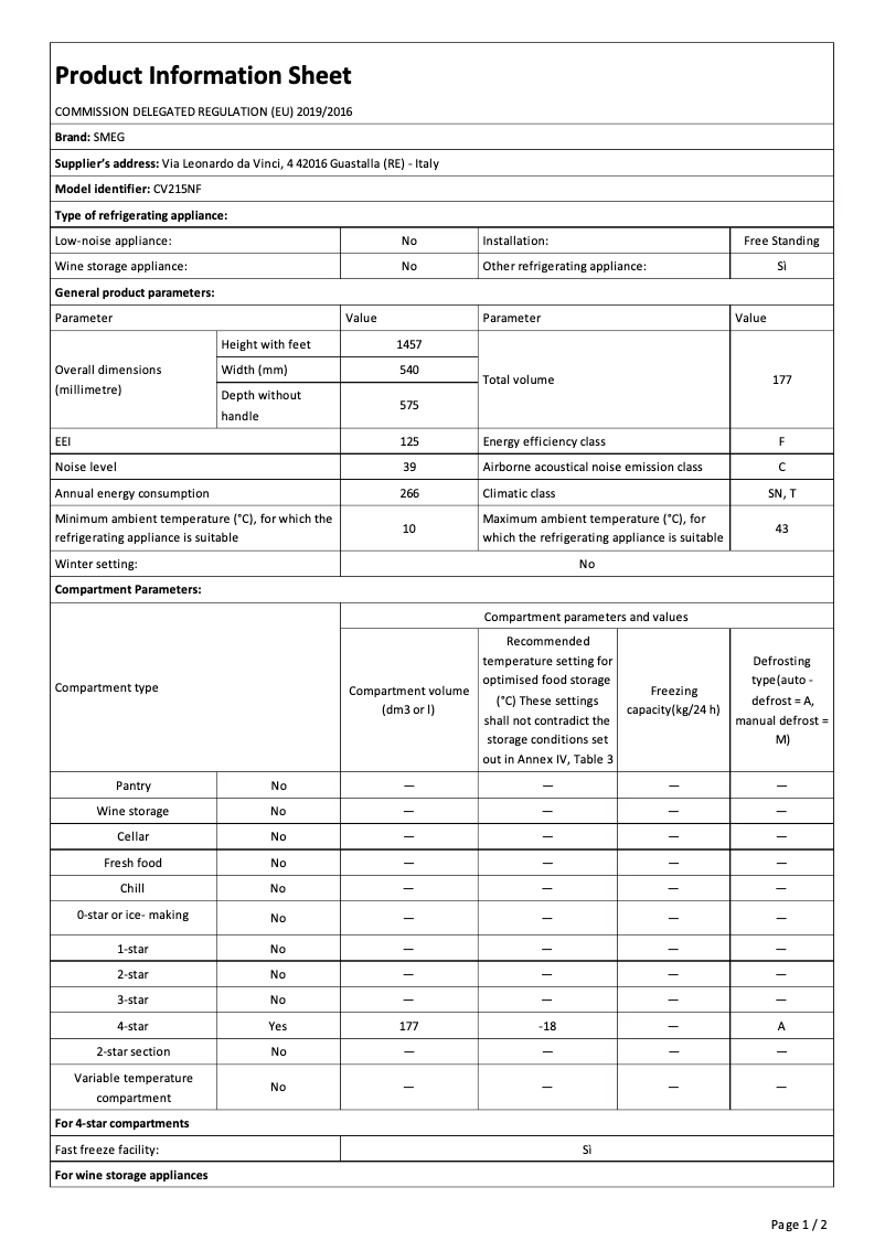 Page 1 de la notice Brochure Smeg CV215NF