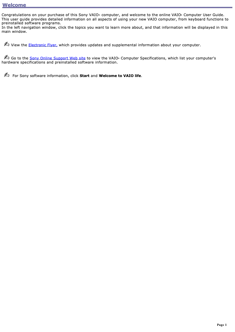 Page 1 de la notice Manuel utilisateur Sony Vaio PCG-K20P