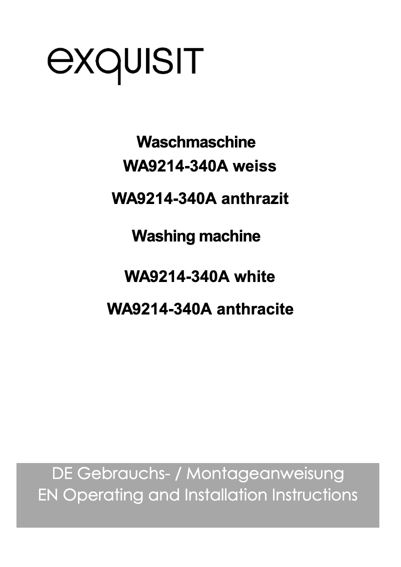 Page 1 de la notice Manuel utilisateur Exquisit WA9214-340A