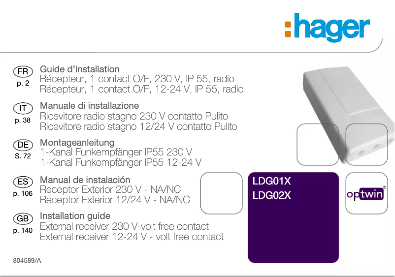 Page 1 de la notice Manuel utilisateur Hager LDG02X