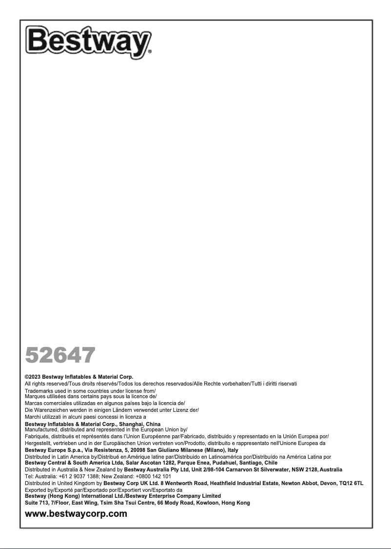 Page 1 de la notice Manuel utilisateur Bestway 52647