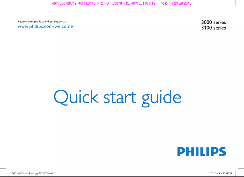 Page n°1 - Guide de démarrage rapide Philips 40PFL3118T