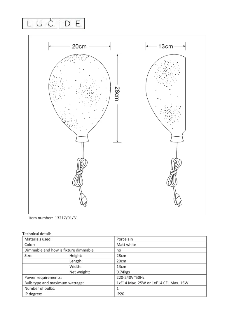 Page n°1 - Manuel utilisateur Lucide Balloon 13217/01/31
