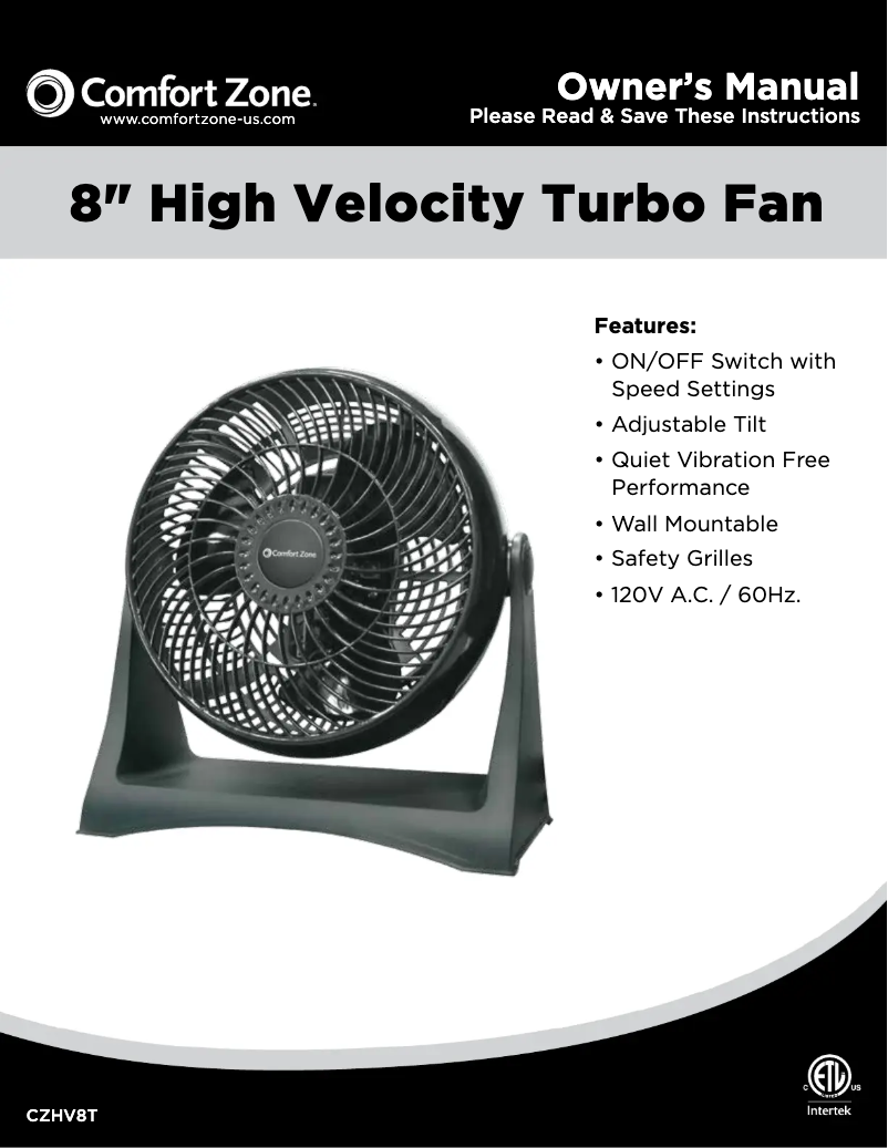 Page n°1 - Manuel utilisateur Comfort Zone CZHV8T