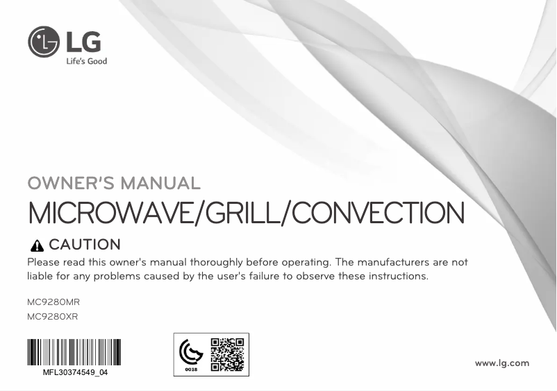 Page 1 de la notice Manuel utilisateur LG MC9280XR