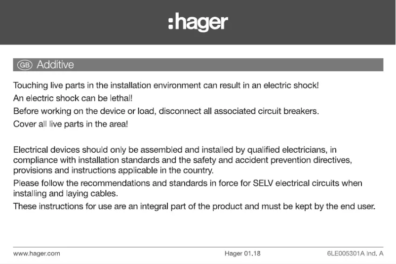 Page n°1 - Manuel utilisateur Hager RED361X