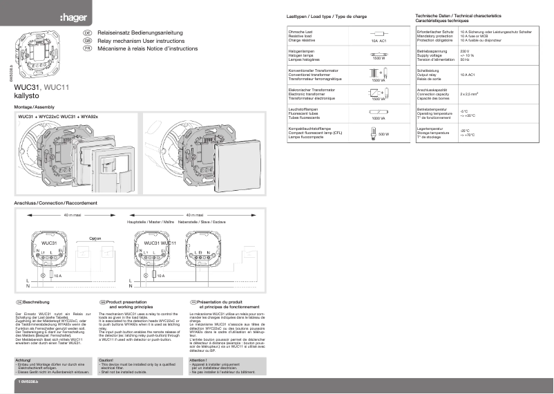 Page 1 de la notice Manuel utilisateur Hager WUC11